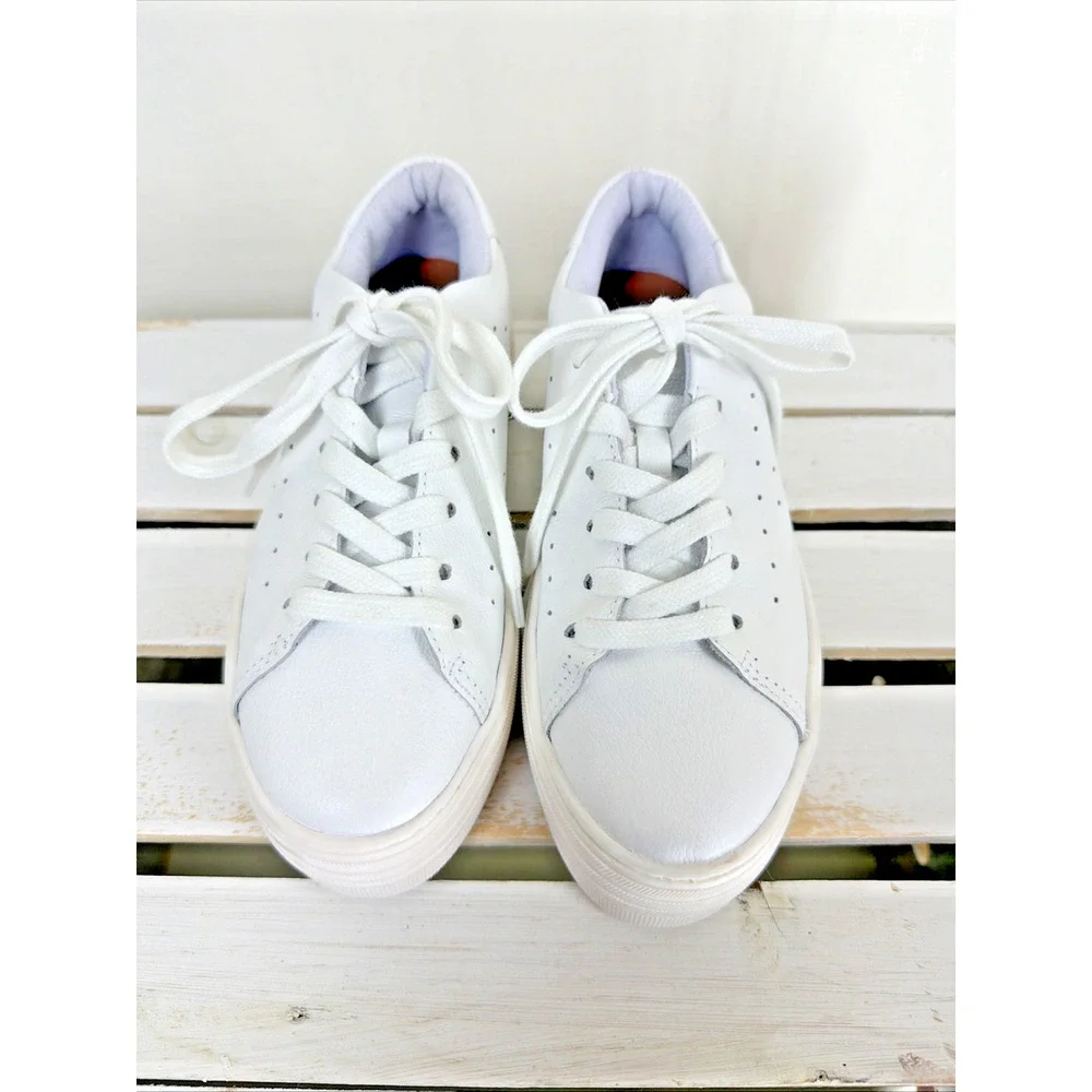 NWT Chelsea Crew White Lace Up Platform Leather Sneaker #1054 Size EU 36